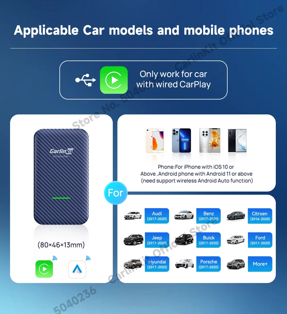 CarlinKit 2 IN 1 Auto Box Wireless Android Auto CarPlay Adapter CP2A